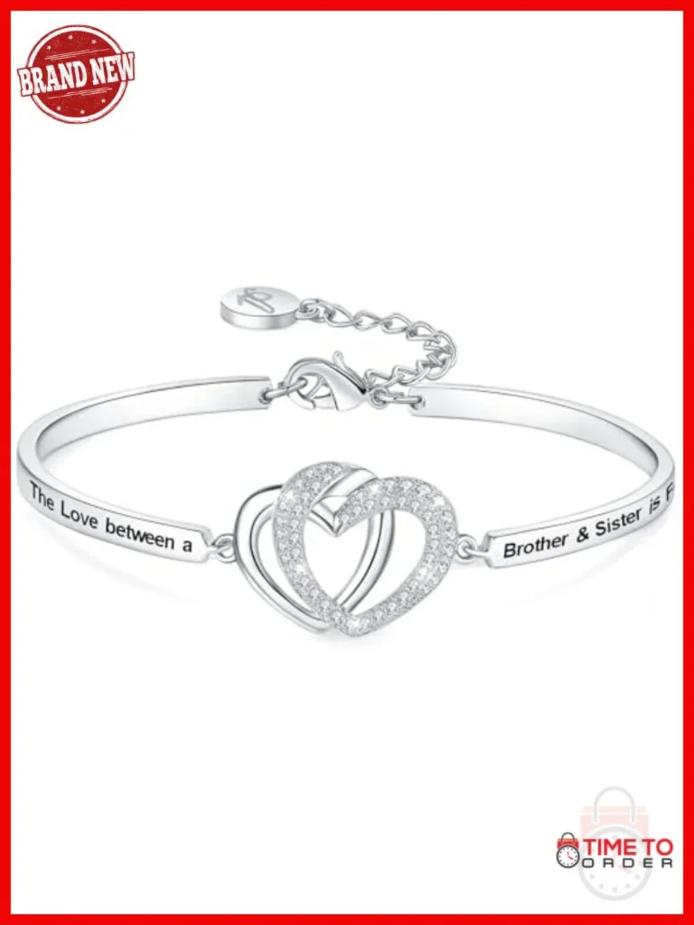 Bestie Sister Bangle Bracelet - Cubic Zirconia Heart Gift for Women